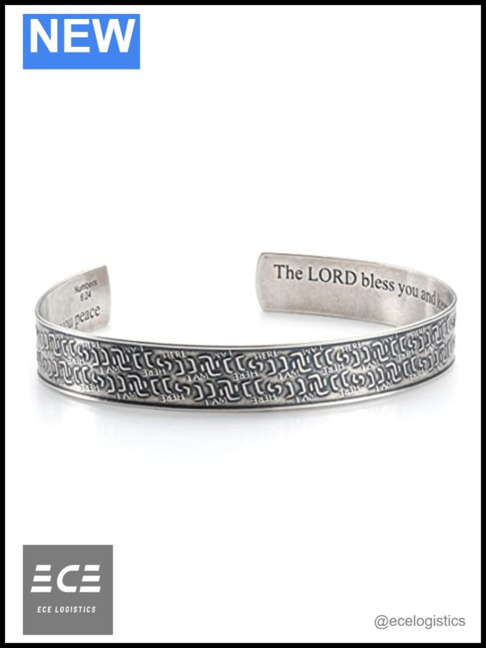 Sterling Silver Plated Brass Hineni Hebrew Cuff Bracelet Adjustable Unisex